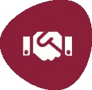 Illustration of a white handshake icon on a gold, irregular-shaped background.
