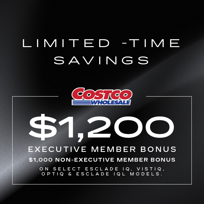 Cadillac promotion, no payments up to 90 days on financing; three SUVs at sunset. Shop now.